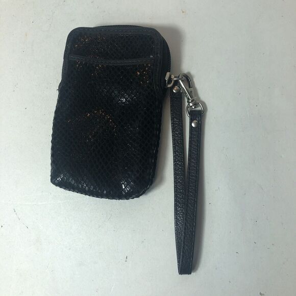 Fossil Credit Card Holder Wristlet Bag Black Snake Print 5"x3.5" C2 - Picture 3 of 11